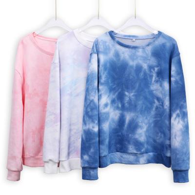 China Wholesale Anti-Wrinkle Women Tie Custom Dye Printed Crewneck Sweatshirt French Terry Cotton O-Neck Pullover Sweatshirt for sale