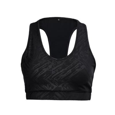 China Breathable 265Gsm 83% Polyester 17% Spandex Yoga Bra Fitness Tank Women Crop Top, Short Black Embossed O Neck Crop Top Tank for sale