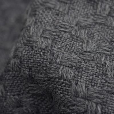 China Sustainable Gray Woven Lattice , Wool Blended Fabric 680g Thick Section Woolen Cloth , Autumn And Winter Coat Fabrics for sale