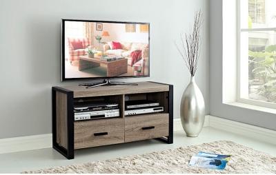 China Metal Frame Wooden Television Stands With Natural Wood Veneer And Two Drawers for sale