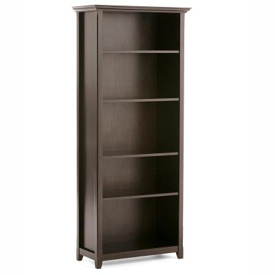 China Black Narrow Wood Shelf Storage Bookcase With Four Shelf Adjustable for sale