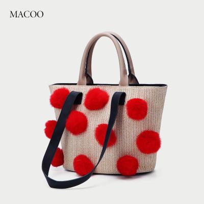 China Fashion New Style Straw Handbag Hair Ball Woven Holiday Shoulder Bag Korean Casual Female Bag for sale