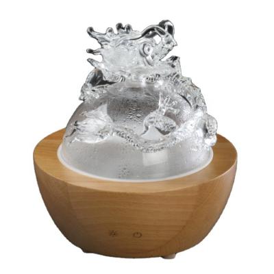 China Dragon Glass Humidifier Air Diffuser 300ml Car Water Aroma Diffuser Handwork Glass Wood Low Aerosol Spray for sale