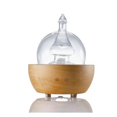 China Car New Product Ideas Wooden Base Essential Oil Fogger Glass Ultrasonic Humidifier for sale