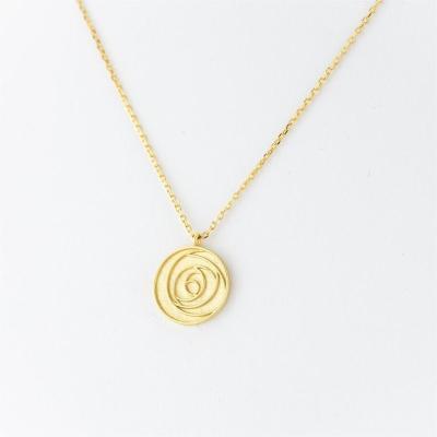 China Nickel Free Abstract Delicacy Rose Coin Necklace, Gold Plated Circle Flower Pendant Necklace, Unique Minimalist Stacking Necklace for sale