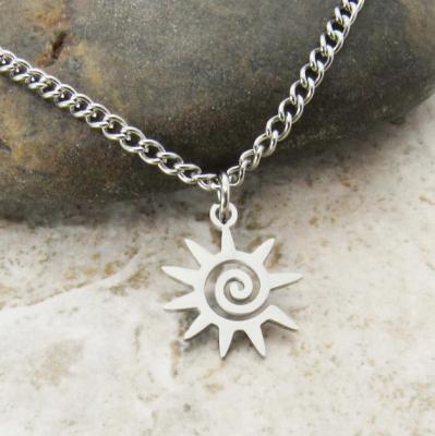 China 2023 Nickel Free Hot Sale Stainless Steel Sliver Plated Spiral Sun Charm Pendant Necklace, Waterproof Up-to-date Sun Pendant Necklace for sale