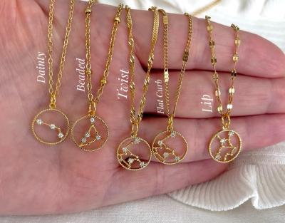 China Best Selling Gorgeous Zodiac Necklace Stainless Steel Nickel Free Gold Plated Crystal Sign Layered Necklace Jewelry for sale