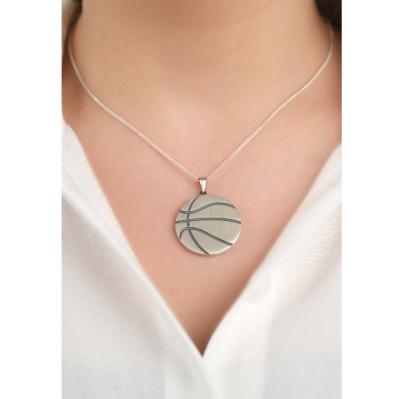 China Customized silver plated basketball nickel free necklace, stainless steel basketball sport waterproof engraved necklace for sale