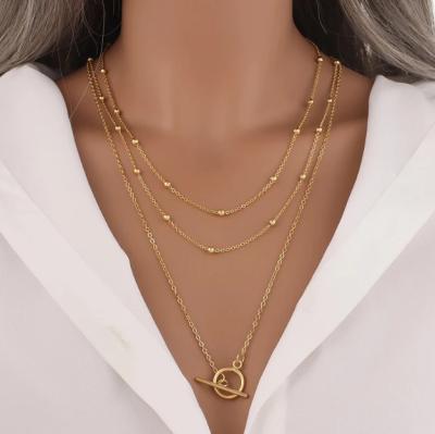 China New Trend 18k Nickel Free Gold Plated Stainless Steel Chain Necklace , Minimalist Hypoallergenic Layered Gold Necklace for sale