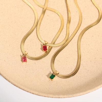 China Stainless Steel Choker Gemstone Gold Necklace 18k Nickel Free Herringbone Gold Plated Flat Chain Herringbone Gemstone Snake Necklace for sale