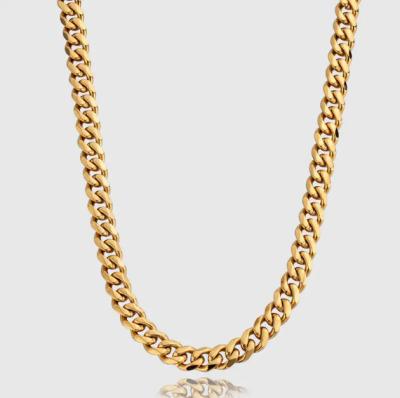 China High Quality Mens 18k Gold Stainless Chain Nickel Free , High Polished Minimalist Cuban Chain For Men Gold Jewelry for sale