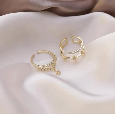 China New Design Nickel Free Star Open Adjustable Ring Setting Plated Stainless Steel Gold Rings For Women With Crystal for sale