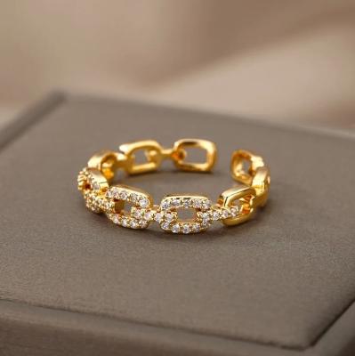 China Wholesale Adjustable Crystal Ring Nickel Free 18k Gold Plated Stainless Steel Engagement Rings For Women for sale