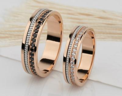 China Best Selling 18k Gold Nickel Free Plated Wedding Rings Set with Crystal Couple Engagement Ring Jewelry Black and White for sale