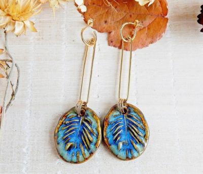 China New Innovation Boho Ceramic Drop Earrings Nickel Free Plated Floral Stainless Steel Gold Circle Oval Earrings Unique Artisan Designer for sale