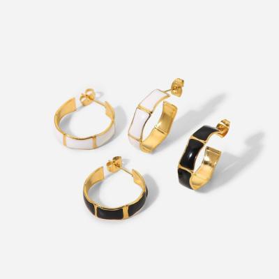 China New Design 18k Nickel Free Gold Plated Enamel Hoop Earrings, Lead and Nickel Free Classy Stainless Steel Hoop Earrings for sale