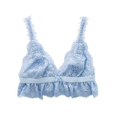 China Anti-Bacterial Sexy Ladies Bra Underwear Women Wire Free Custom Sexy Lace  Bow Wireless Eye OEM Cup Spandex for sale