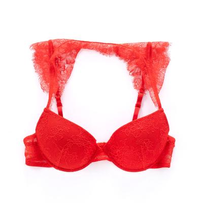 China Anti-Bacterial Sexy Ladies Lace Romantic Underwire Bra Push-up Red Pink for sale