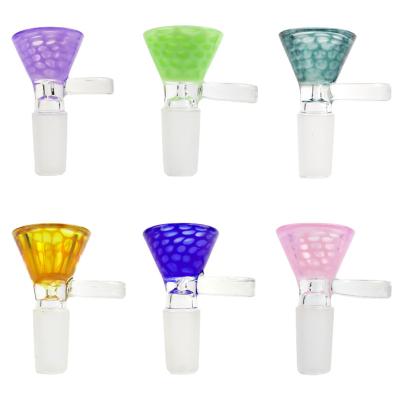 China Thick Glass Bong Slides with Handle Bowl Funnel Male Hourglass Colorful 14mm Smoking Accessories for sale