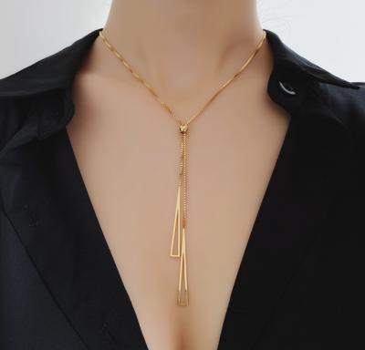 China QIFEI Wholesale Stainless Steel Geometric FASHIONABLE Triangle Necklace 18K Gold Adjustable Necklace Pendant for sale