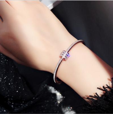 China CLASSIC Simple Korea Stainless Steel Bracelet Bangle Hand Jewelry Full Diamond Circle Bracelet Creative 316L for sale