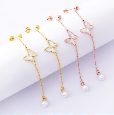 China Wholesale Fashionable Butterfly Earring Stainless Steel Jewelry Cute Earring China For Women Dangle Earring for sale