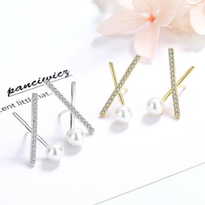 China Retro S925 Sterling Silver Jewelry Pearl Cross Geometric Earrings Personality High Quality FASHIONABLE Earrings for sale