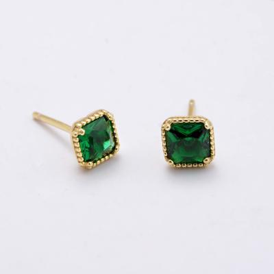 China FASHIONABLE Women Emerald Green Crystal Stud Earrings Gold Square QIFEI S925 Sterling Silver Earrings Jewelry 14K for sale