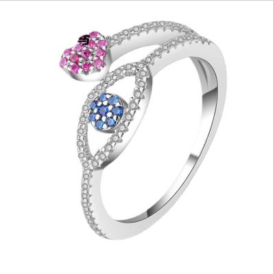 China 925 FASHION Heart Shaped Rings Full Crystal Devil Blue Eyes Finger Ring For Women Ladies from Sterling Silver Jewelry for sale