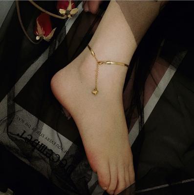 China FASHIONABLE Simple Personality Snake Bone Chain Anklet Stainless Steel 18K Gold Plated Flat Anklet Foot Jewelry for sale