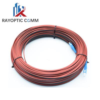 China LSZH Customized Factory Price PLDT Fiber Optic Drop Cable Patchcord 1Core G657A Red Stripe Messenger Wire For FTTH FTTB Network for sale