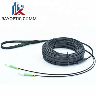 China LSZH Customized FTTH Drop Cable Patchcord SM 2core SC/APC-SC/APC G657B3 KFRP LSZH Black With Pull Sock 30M for sale