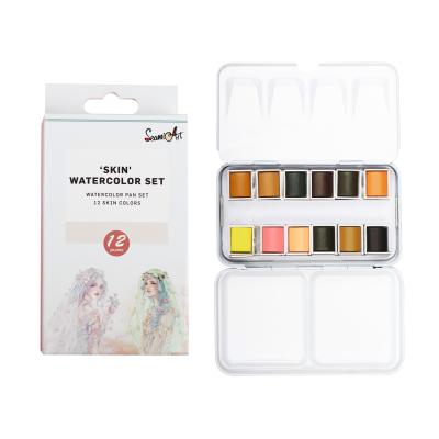 China SeamiArt 12pcs/set Skin Color Water Colors Artist Solid Watercolor Paint Set with 1pc Metal Box Portable Acuarelas Aquarela for sale