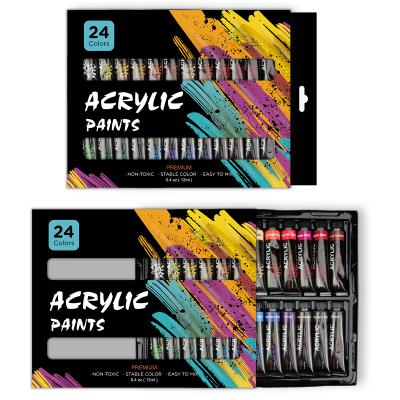 China Non-Toxic 12ml Acrylic Color Paint Set 24 Colors Acryl Color Tubes Quick Drying Acrylic Paints For Canvas Fabric for sale