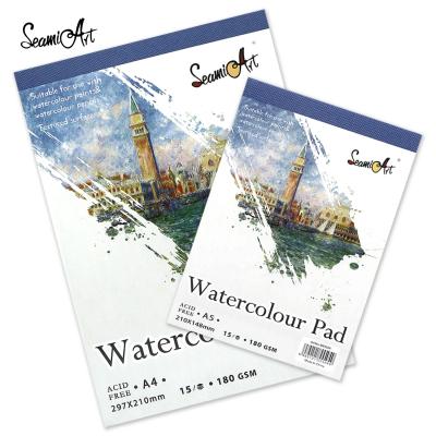 China SeamiArt A4/A5 180GSM Protective Acid Free Watercolor Drawing Paper for Watercolor/Gouache/Acuarela Acrylic Paper Pulp 15 Sheets Papel Wood for sale