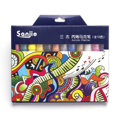 China Write on any surface: Rock Amazon sale12color 2mm plastic glass-metal hot water-based permanent color acyrlic paint marker pen for rock painting ceramic marcadores for sale