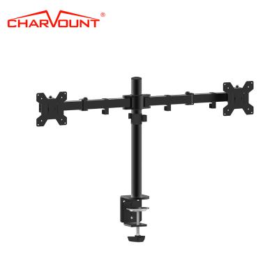 China Max VESA 100*100mm Computer Monitor Desk Mount Mount Double Arm Cold Rolled Steel 360 Degree Rotation for sale