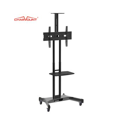 China Max VESA 600*400mm Size Cold Rolled Steel Modern Adjustable Mobile TV Cart With Wheels for sale