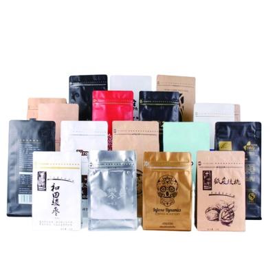 China Recyclable Customized Aluminum Plastic Pull-zip Lock Coffee Foil Flat Bottom Kraft Bags Food Packaging for sale