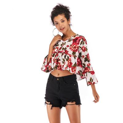 China Wholesales Anti-pilling Chiffon Blouse Ladies Floral Printing Custom Blouse Tops Blouse for sale