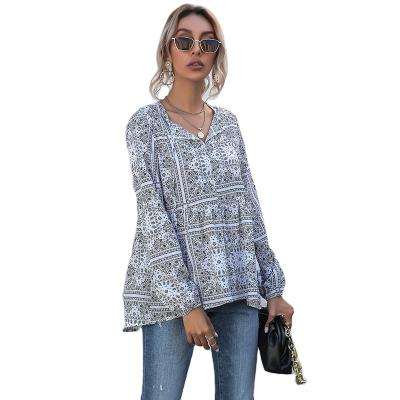 China Custom V-neck blouse women's anti-pilling tops print chiffon fashion graffiti OME speedy blouse for sale