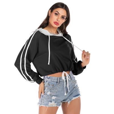 China Amazon hoodie 2021 wholesales QUICK DRY hot selling style women's long sleeve cropped girl streetwear hoodies solid color loose stripe hoodie for sale