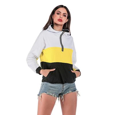 China High quality hot selling QUICK DRY European ladies hoodies and American long sleeve contrast stripe autumn gym loose patchwork hoody for sale