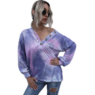 China 2021 wholesale hot sale fall QUICK DRY pull over hoodie V-neck tie dye women's street use digital print hoodie for sale