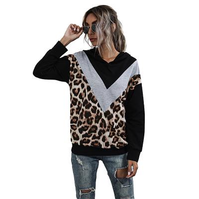 China 2021 Autumn QUICK DRY high quality stitching leopard printed hoodies street style long sleeve custom patchwork street style hoodies for sale