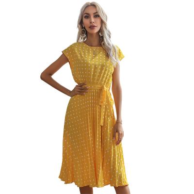 China Anti-wrinkle ladies dress 2021 summer casual women's fashion polyester yellow print dress for sale