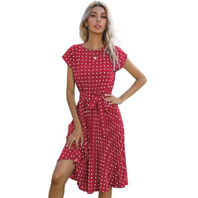 China Anti-Wrinkle Floral Print Dress Red Casual Fit Mid Length Simple Dress for sale