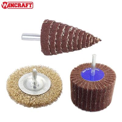 China HSS (High Speed Steel)/Sandpaper 3PC Assorted Wire Brush and Flap Wheel Set for sale