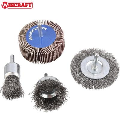 China HSS (High Speed Steel)/Sandpaper 4PC Assorted Wire Brush and Flap Wheel Set for sale