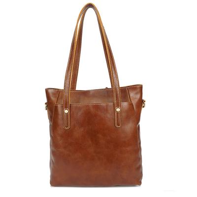 China NATIONAL Luxury Genuine Crazy Horse Design 100% Genuine Handmade Women Leather Tote Bag YD-8081 Brand Tote Bag Ladies Handbag for sale